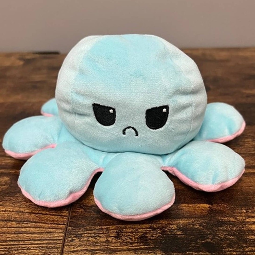 Reversible Octopus Mood Plush Pink Blue Happy Grumpy Flip Stuffed Animal Toy